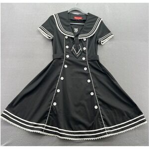 BodyLine Dress Sailor Lolita Black White Lace Trim Nautical Cosplay Size L